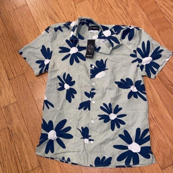 Original Use Mens Short Sleeve Button Down
Camp Shirt Green Blue Floral - Picture 4 of 5